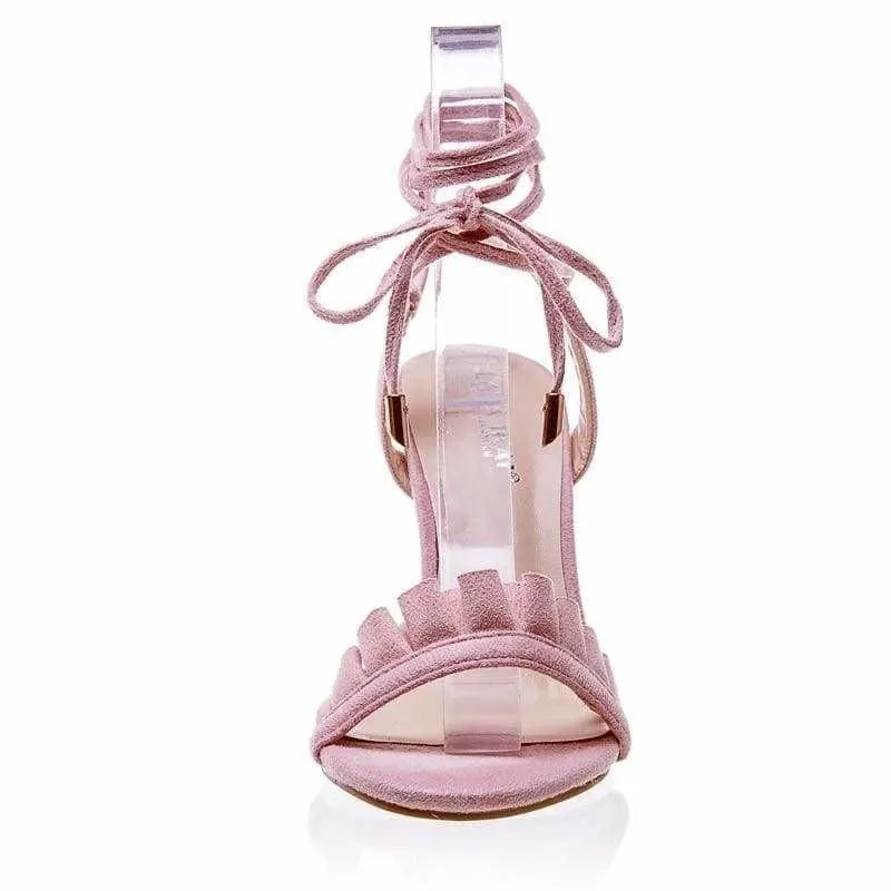 Ruffle Cross Ankle Strap High Heels Sandals