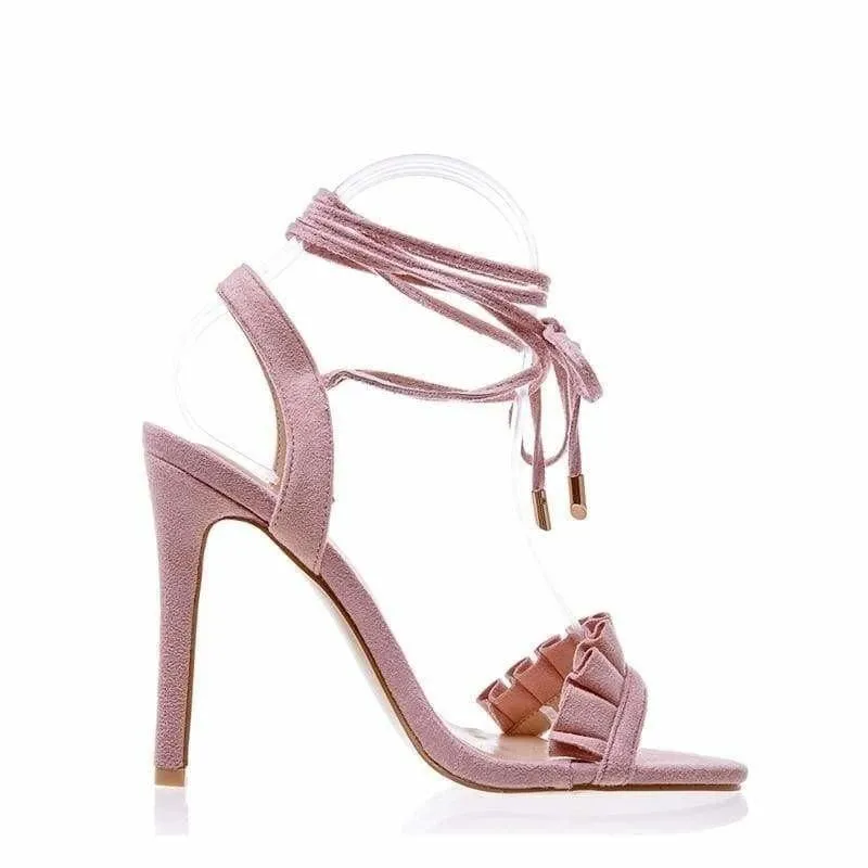 Ruffle Cross Ankle Strap High Heels Sandals