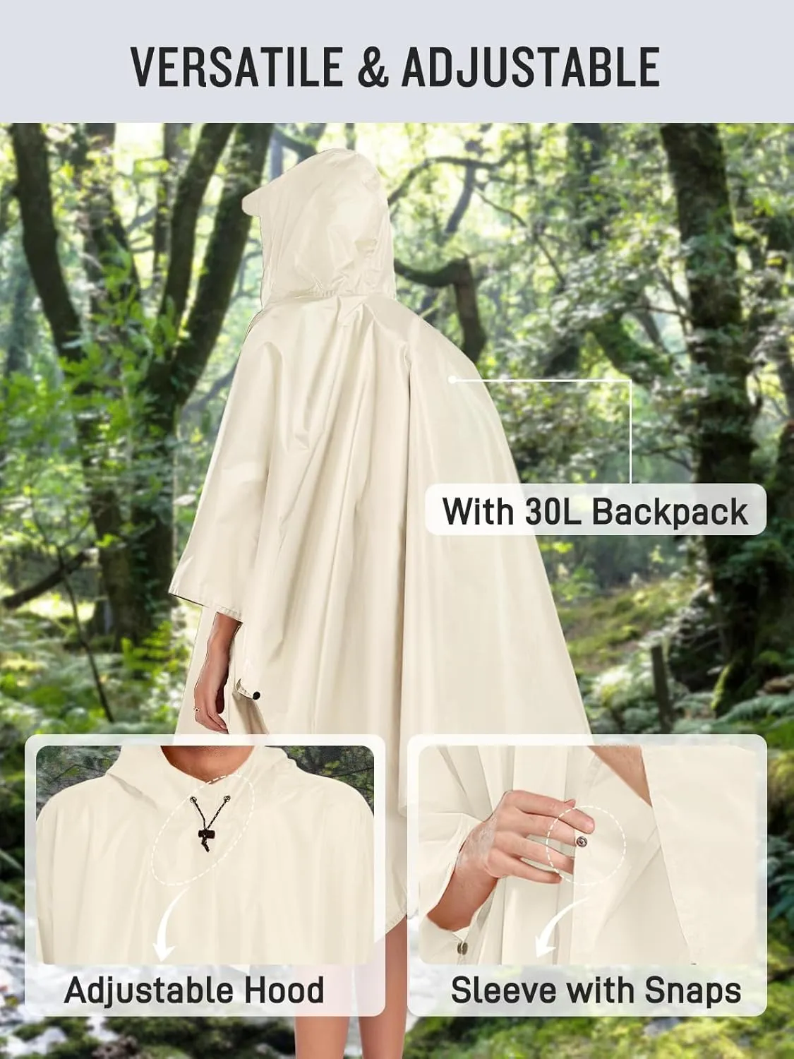 SaphiRose Hooded Rain Poncho Waterproof Raincoat Jacket for Men Women Adults