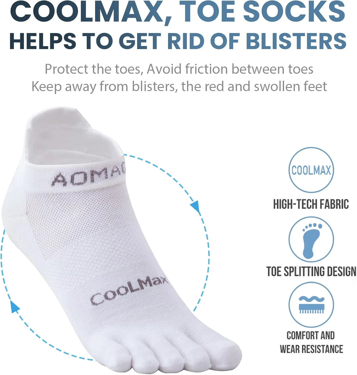 Toe Socks for Men and Women Athletic Running Coolmax Five Finger Ankle/Quarter Socks Breathable Lightweight, 3 Pairs