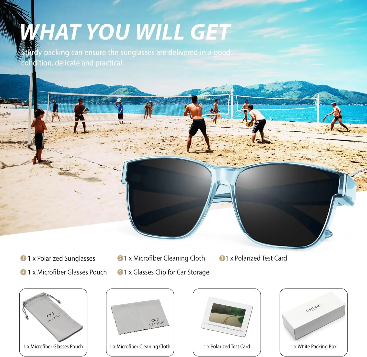URUMQI Polarized Sunglasses Fit Over Glasses for Men Women, Oversized Square Sun Glasses UV400 Protection Shades