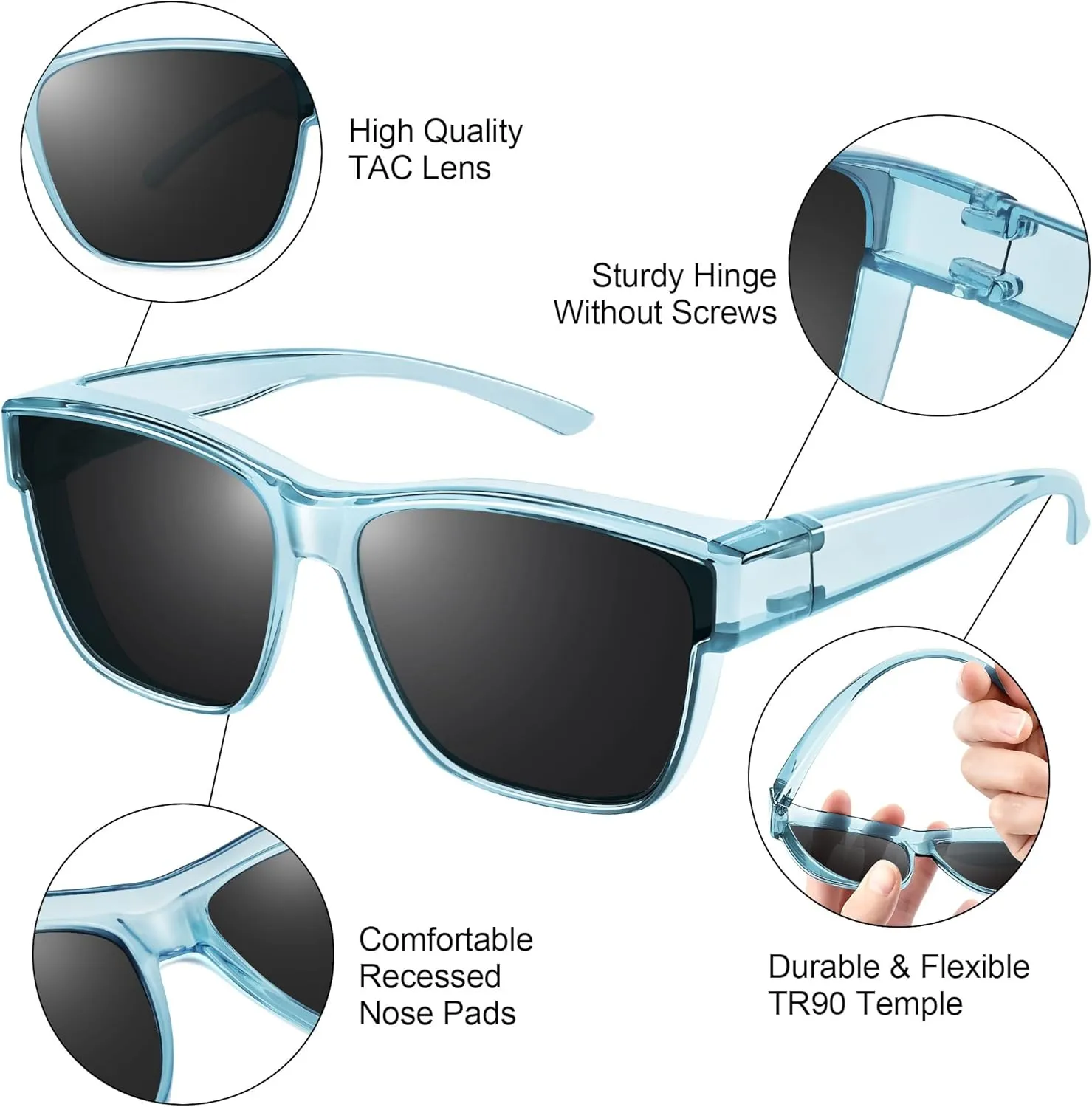 URUMQI Polarized Sunglasses Fit Over Glasses for Men Women, Oversized Square Sun Glasses UV400 Protection Shades