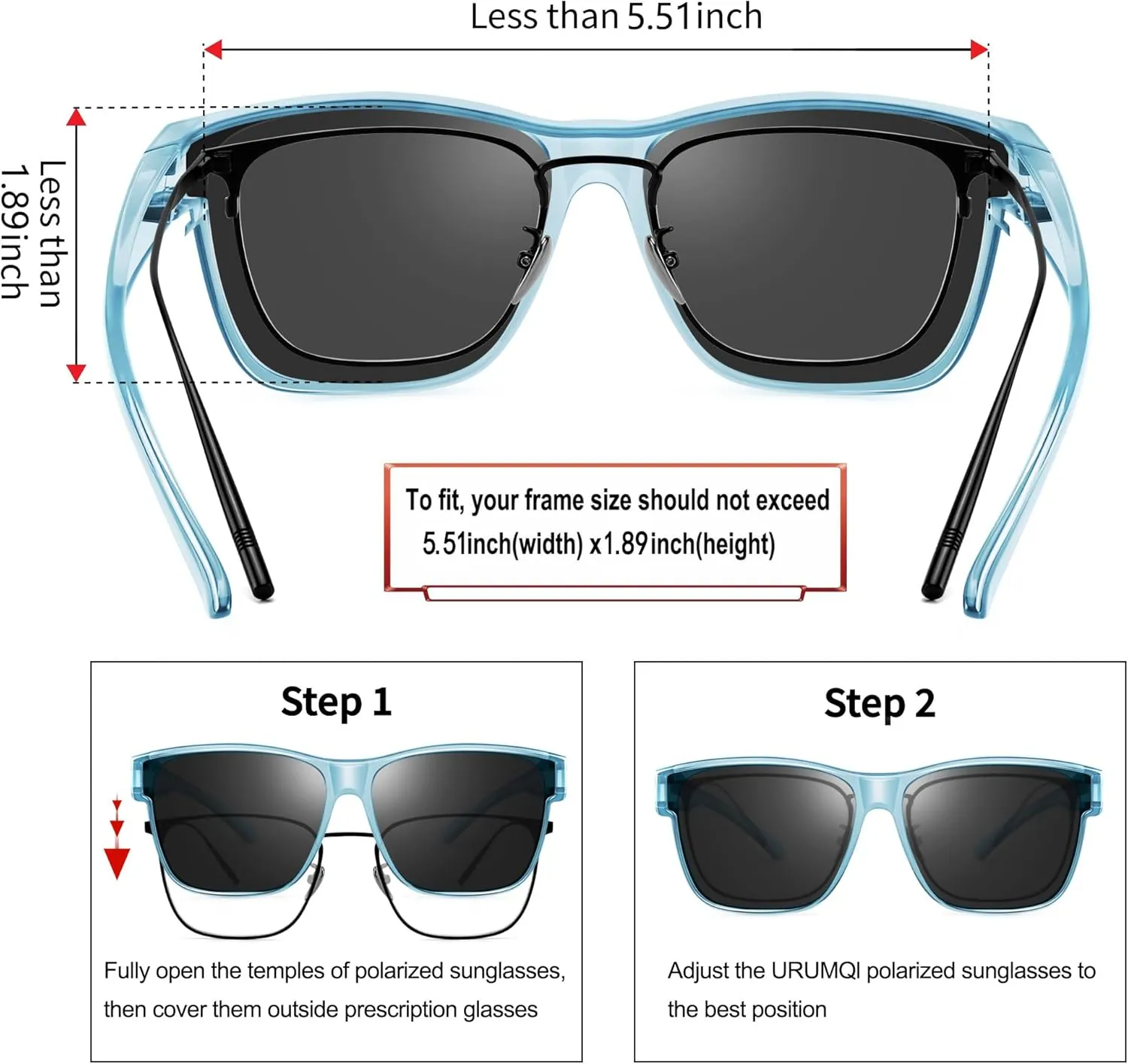 URUMQI Polarized Sunglasses Fit Over Glasses for Men Women, Oversized Square Sun Glasses UV400 Protection Shades