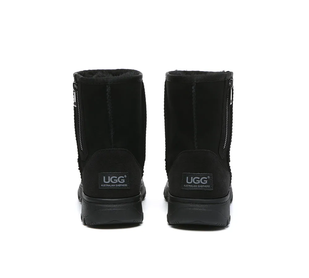 Women Men Sheepskin Wool Zipper Short Outdoor Boots