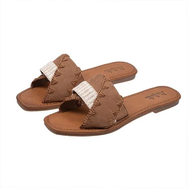 Women's Retro Brown Spliced Flat Sandals 98882652S