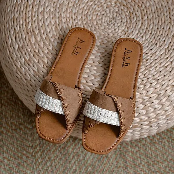 Women's Retro Brown Spliced Flat Sandals 98882652S