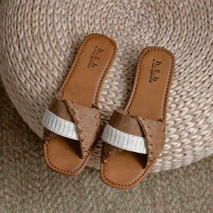 Women's Retro Brown Spliced Flat Sandals 98882652S