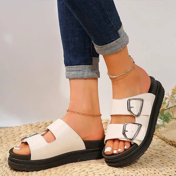 Women's Thick-Sole Square Buckle One-Strap Slide Sandals 40218862C