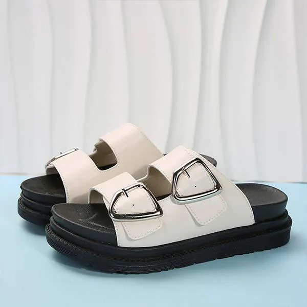 Women's Thick-Sole Square Buckle One-Strap Slide Sandals 40218862C
