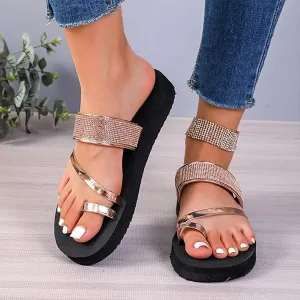Women's Thick-Sole Toe-Ring Rhinestone Sandals 49535529C