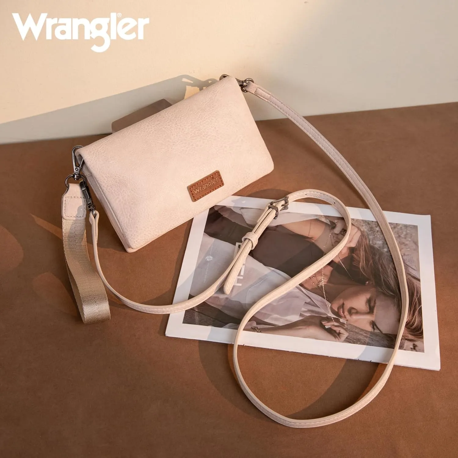 Wrangler Wristlet Wallet RFID Blocking Clutch Bifold Purse Women Credit Card Holder Cow Print with Crossbody Strap