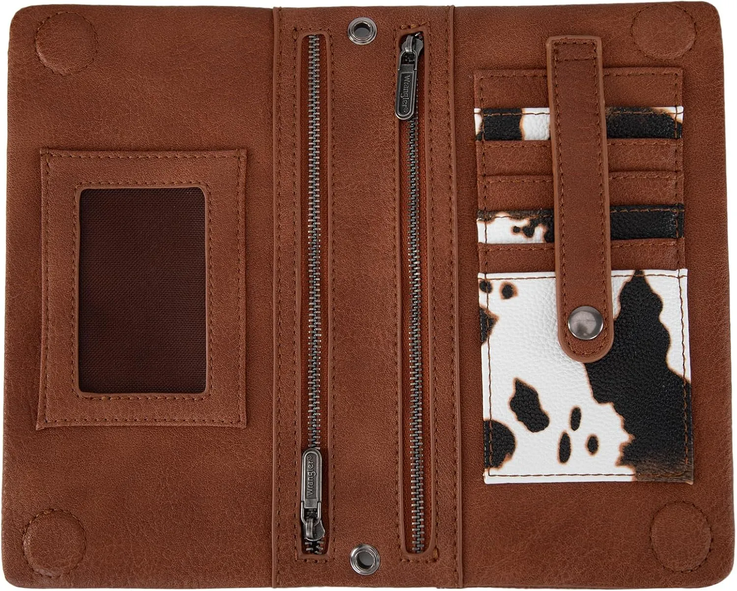 Wrangler Wristlet Wallet RFID Blocking Clutch Bifold Purse Women Credit Card Holder Cow Print with Crossbody Strap