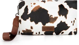 Wrangler Wristlet Wallet RFID Blocking Clutch Bifold Purse Women Credit Card Holder Cow Print with Crossbody Strap