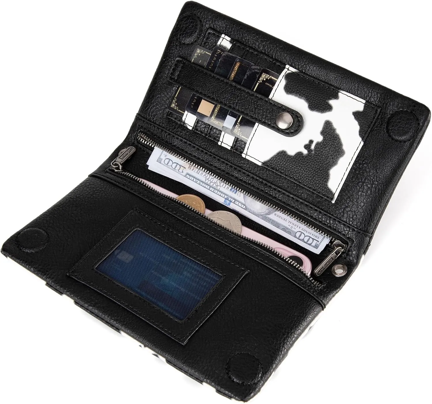 Wrangler Wristlet Wallet RFID Blocking Clutch Bifold Purse Women Credit Card Holder Cow Print with Crossbody Strap