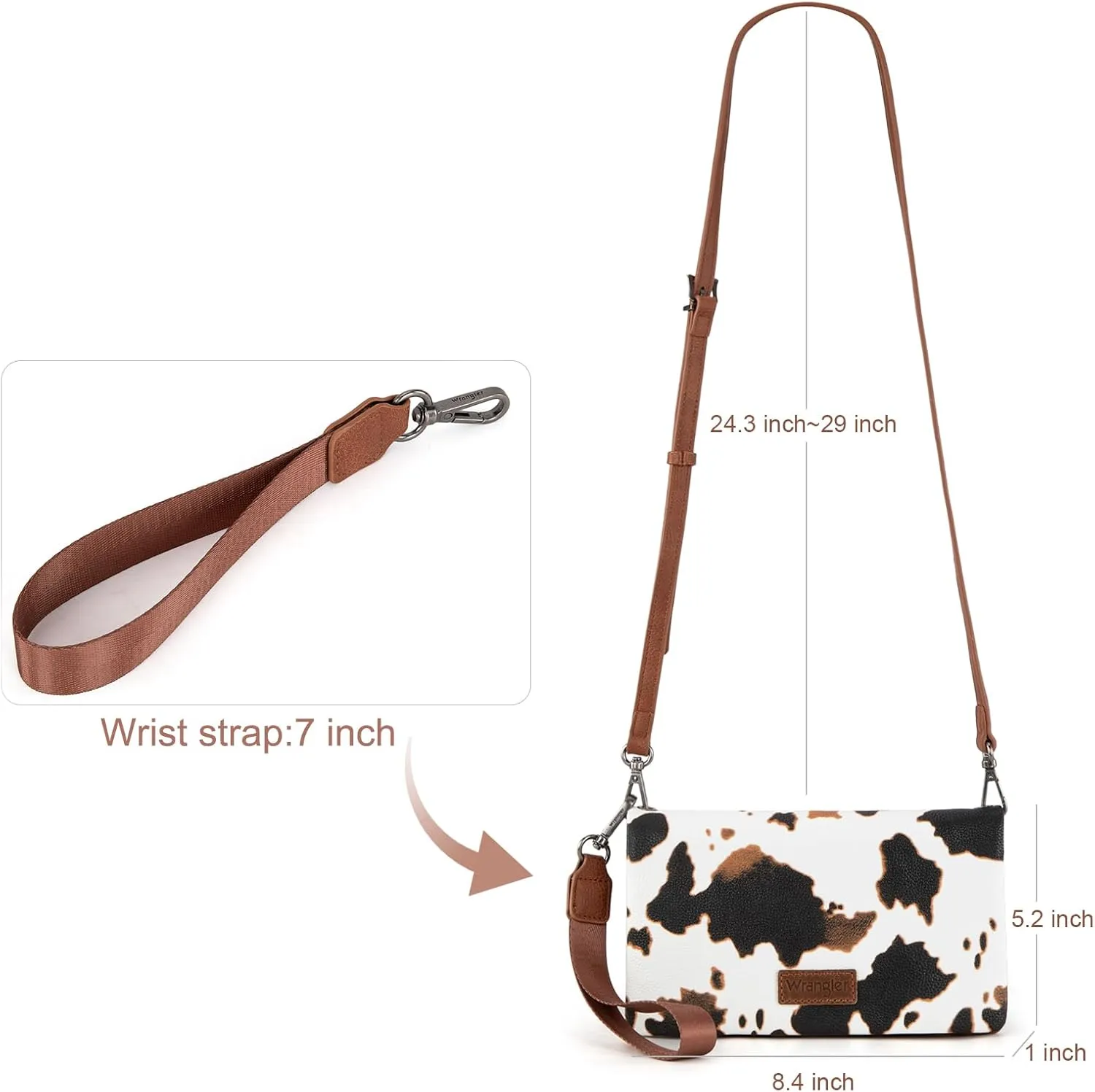 Wrangler Wristlet Wallet RFID Blocking Clutch Bifold Purse Women Credit Card Holder Cow Print with Crossbody Strap