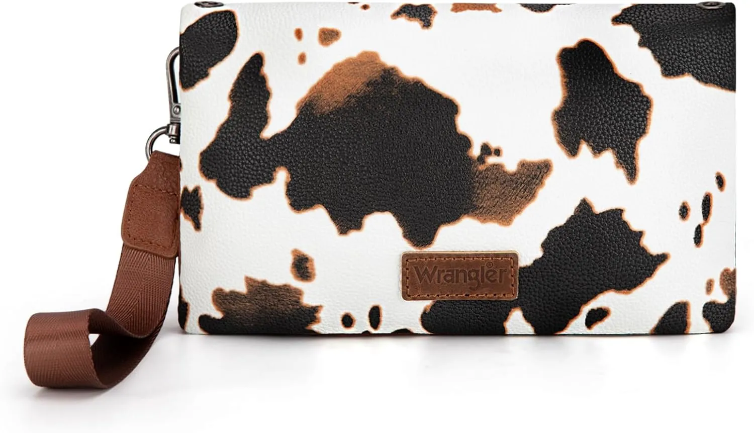 Wrangler Wristlet Wallet RFID Blocking Clutch Bifold Purse Women Credit Card Holder Cow Print with Crossbody Strap