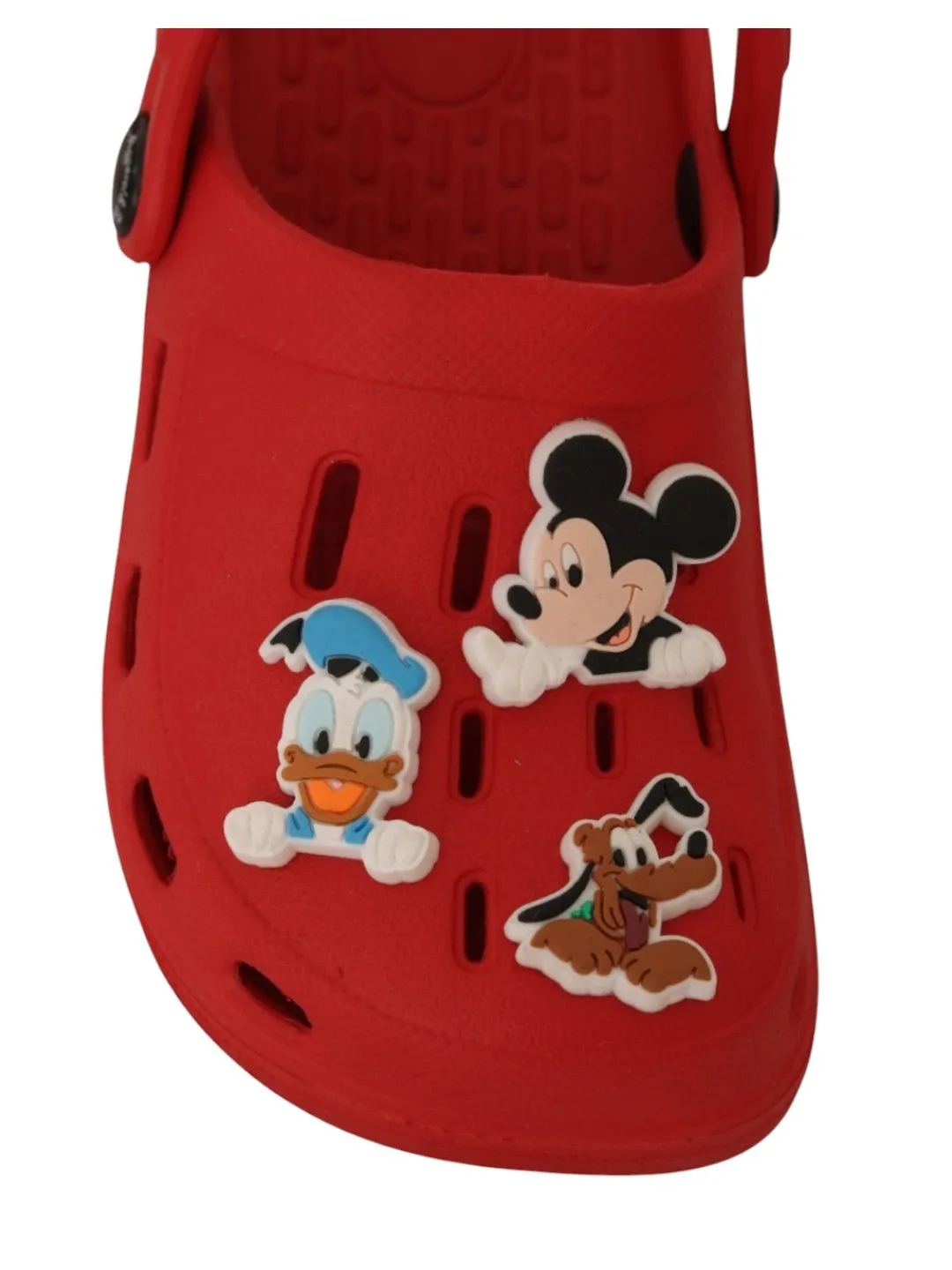 Yellow Bee Boys’ Disney Clogs Mickey Mouse, Donald Duck & Pluto Charms – Red