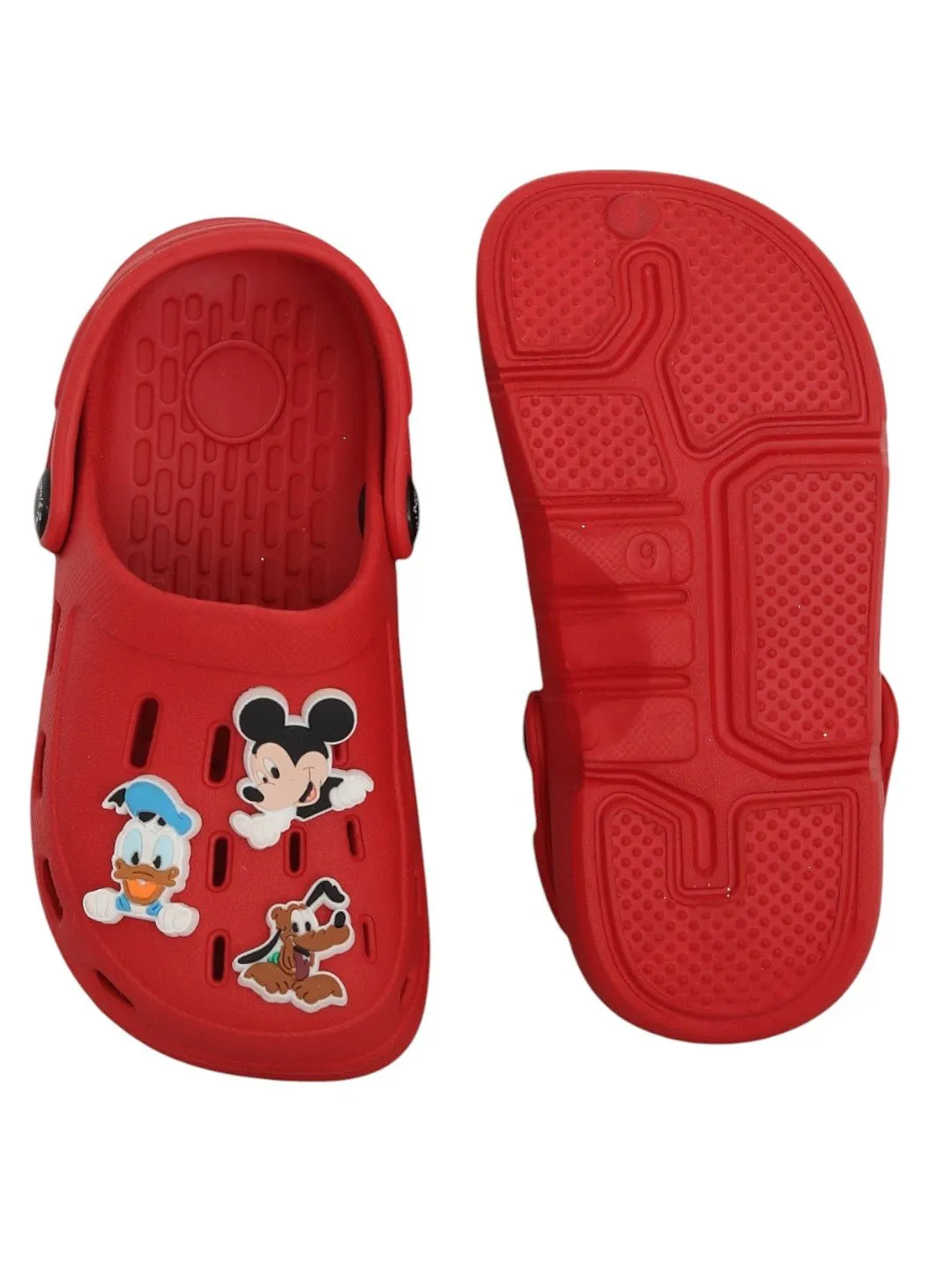 Yellow Bee Boys’ Disney Clogs Mickey Mouse, Donald Duck & Pluto Charms – Red