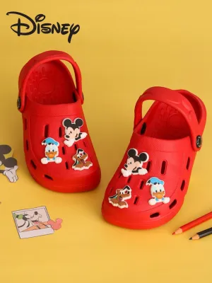 Yellow Bee Boys’ Disney Clogs Mickey Mouse, Donald Duck & Pluto Charms – Red
